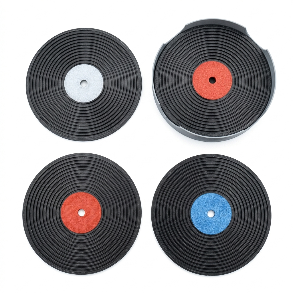 Vinyl Record Coasters in Stacker
