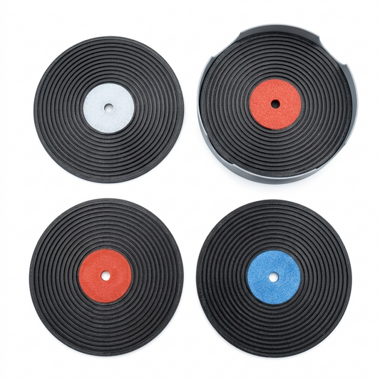 Vinyl Record Coasters in Stacker